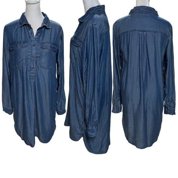 GAP Dresses & Skirts - Gap Blue Denim Chambray Long Sleeve Above Knee High-Low Shirt Dress Size Small